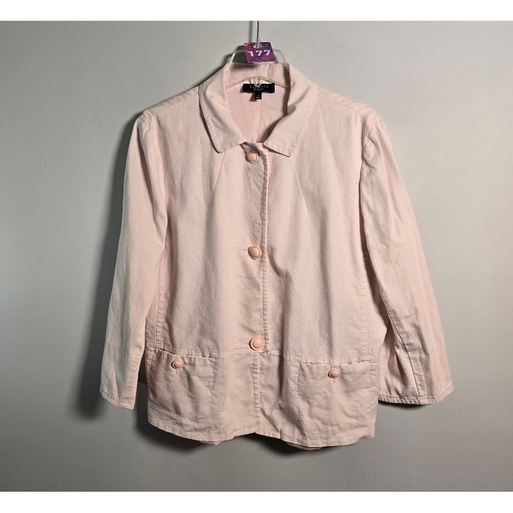 Talbots Womens Jacket Pink Button Front Cotton Blend Chore Blazer Size 14